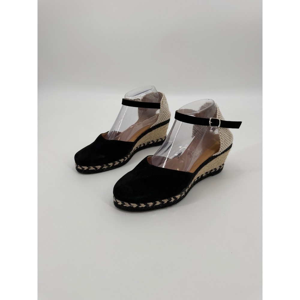 Paseart Black Suede Espadrille Wedge Sandals Made in Spain Ankle Strap Size 40